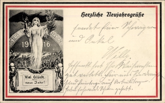 Ak Glückwunsch Neujahr 1916, Soldaten, Viktoria, Frau