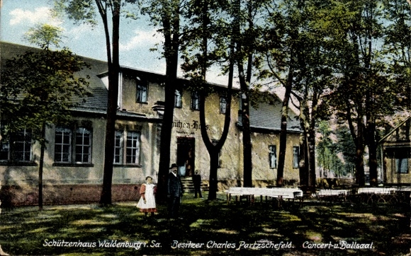 Postcard Waldenburg in Sachsen, Schützenhaus, owner Charles Partzschefeld, concert and ballroom