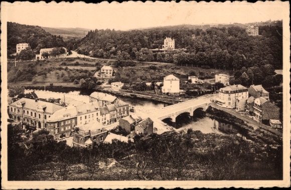 Postcard La Roche en Ardenne Wallonia Luxembourg, view of bridge, houses, river, wooded hills