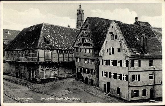 Postcard Nördlingen in Swabia, harbor house, belt house