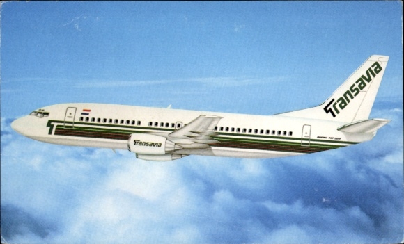 Postcard Dutch passenger aircraft, Boeing 737 300, Transavia