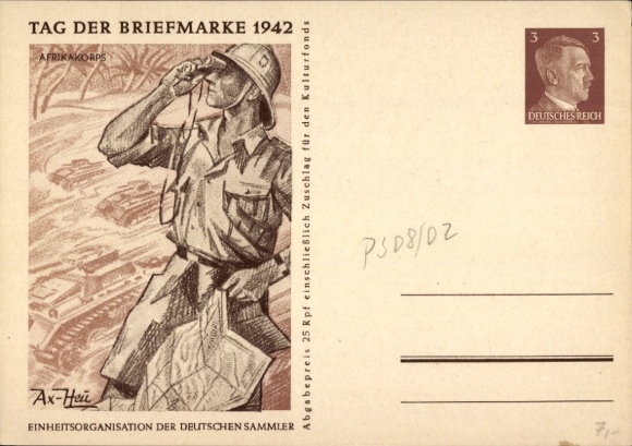 Ganzsachen Künstler Ak Axster Heudtlaß, Afrikakorps, Tag der Briefmarke 1942