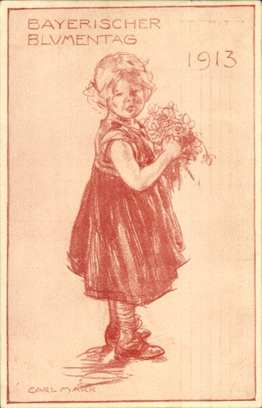 Postal stationery artist Postcard Marr, Carl, Bavarian Flower Day 1913, Girl with Flowers