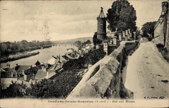 Ak Conflans-Sainte-Honorine Yvelines, Bahnhof Fin d'Oise, Stadtansicht, Fluss, Häuser, Mauer, ...