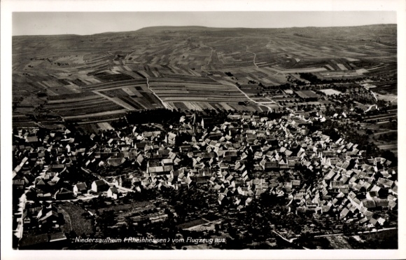Postcard Niedersaulheim Saulheim in Rheinhessen, aerial photograph