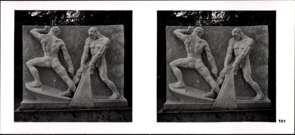 Stereo Raumbild Foto "Deutsche Plastik unserer Zeit" Nr. 101 Relief Fischfang Bildhauer Josef Thorak