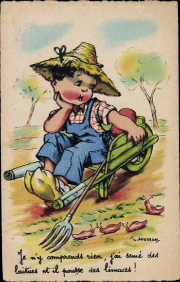 Artist Postcard Gougeon, Je n&#39;y comprends rien, farm boy, nudibranchs