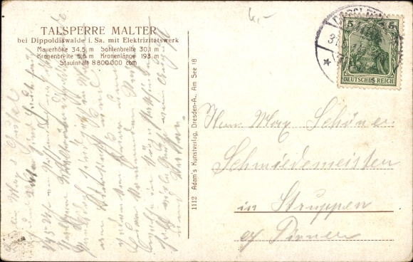 Postcard Malter Dippoldiswalde, Malter dam with power station