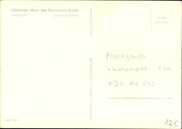Postcard plastic by Hans Bühler, after the fight, HDK 540