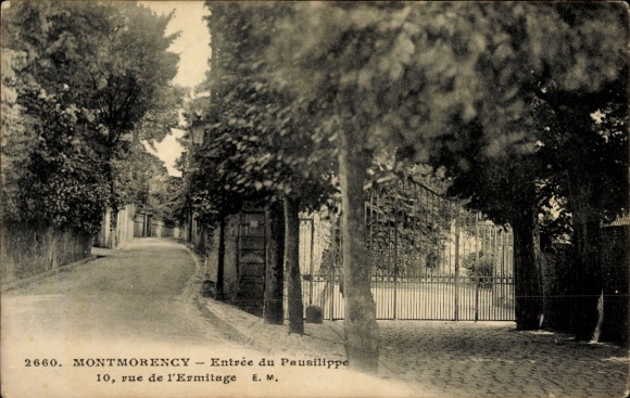Ak Montmorency Val d’Oise, Eingang zum Pausilippe, Straße, Bäume, Tor