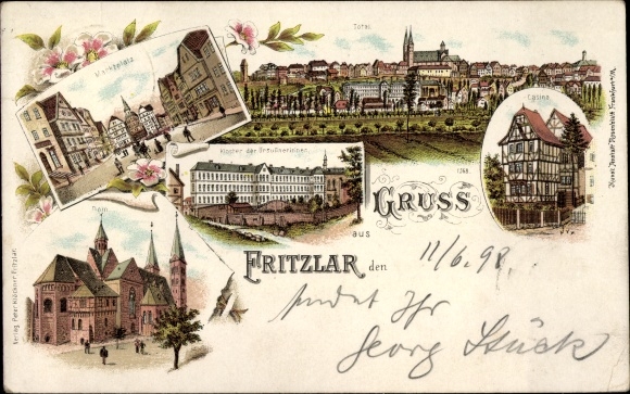 Chromo-Litho Fritzlar in the Schwalm Eder district, casino, cathedral, monastery, market square, total view