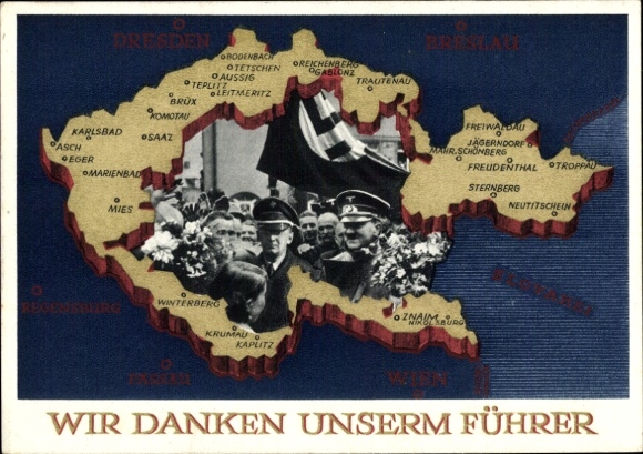 Postal stationery Postcard We thank our Führer, Sudetenland, Bohemia, Moravia, Hitler