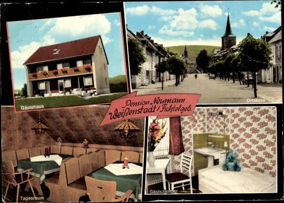 Postcard Weißenstadt im Fichtelgebirge, guest house, town center, day room, guest room