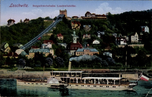 KP Drezno Loschwitz, kolejka górska Loschwitzhöhe, Łaba, parowiec Karlsbad