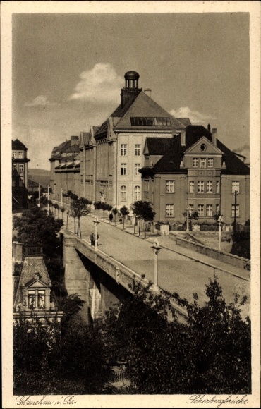 Postcard Glauchau in Saxony, Scherberg Bridge