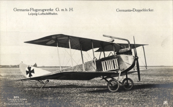 Postcard Flugzeug Germania Biplane, Sanke 324