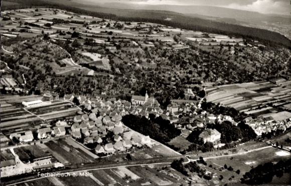 Postcard Fechenbach am Main Collenberg Lower Franconia, aerial photograph