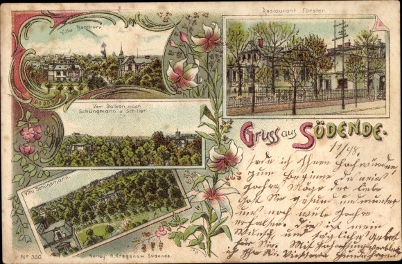 Chromo-Litho Berlin Steglitz south end, Restaurant Förster, Villa Borchert, from the balcony to Schünemann