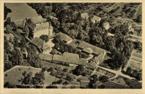 Postcard Menzingen Kraichtal in Baden, aerial view of Menzingen, buildings, lots of greenery