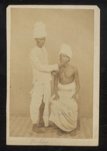Malaysia - Originalphotographie - August Sachtler, um 1864 - Penang, Barbier bei der Arbeit