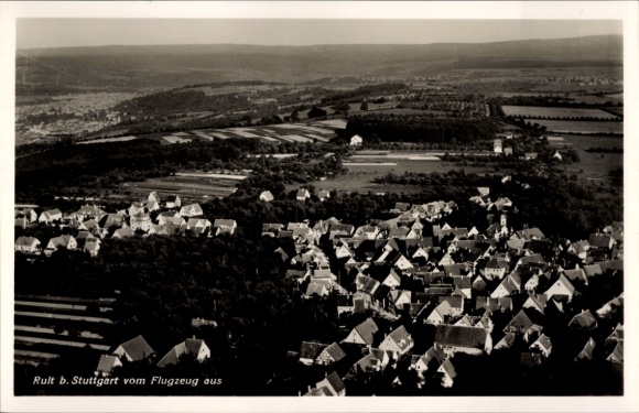 Postcard Ruit near Stuttgart Ostfildern in Baden, aerial photograph, houses, landscape, Stuttgart, airplane