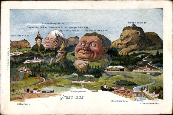 Kunstenaarskaart Lutzelbourg Lotharingen Moezel, berggezichten, Alverschwiller, Sarrebourg, Donon