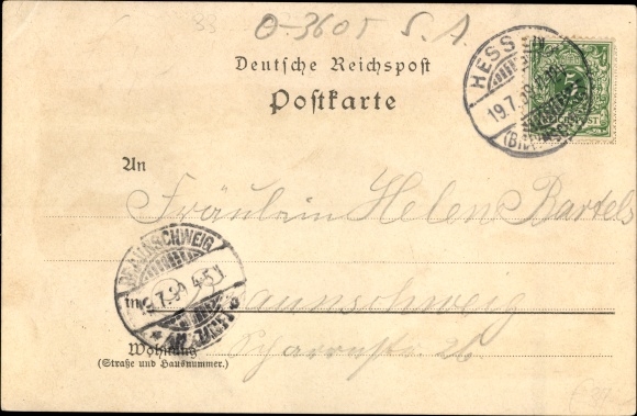 Chromo-Litho Hessen Osterwieck Harz district, castle, market square, train station, inn for wine tavern
