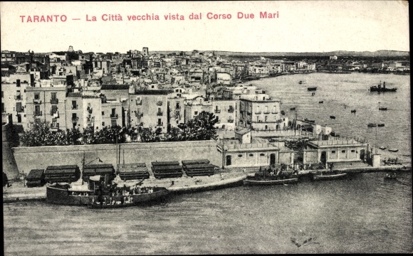 Postcard Tarent Taranto Puglia, The old city seen from Corso Due Mari