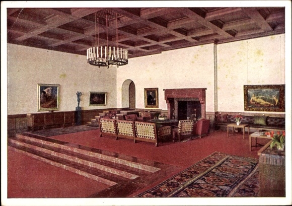 Ak Obersalzberg Berchtesgaden, Berghof, Hitlerhaus, Haus Wachenfeld, Große Halle, Innenansicht