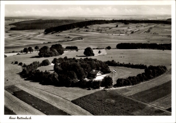 Postcard Feldstetten Laichingen in Württemberg, aerial photograph, Haus Nattenbuch