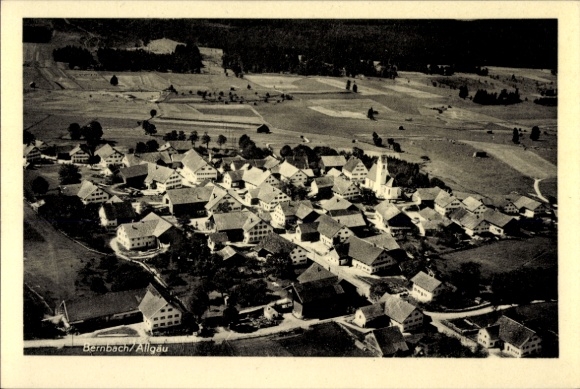 Postcard Bernbach Bidingen in Allgäu Swabia, aerial photograph
