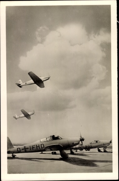 Postcard German Air Force, training and practice aircraft Arado Ar 96 B are made ready for take off, D-IFHD