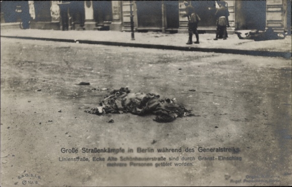 KP Berlin, strajk generalny 1919, walki uliczne, uderzenie granatu Linienstrasse, Alte Schönhauser Strasse