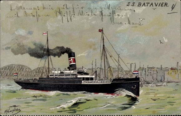 Artist Postcard SS Batavier, Batavier Line