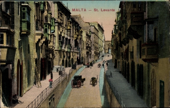 Postcard Valletta Malta, St. Levante, street scene in the city
