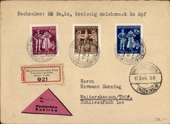 Cash on delivery letter 30.20 Reichsmark 1944