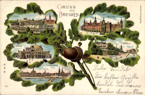 Eichenblatt Chromo-Litho Dresden Old Town, Zwinger, Palace, Court Theatre, Belvedere