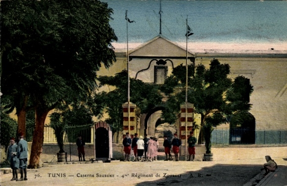 CPA Tunis Tunisie, Caserne Saussier, 4 Régiment de Zouaves