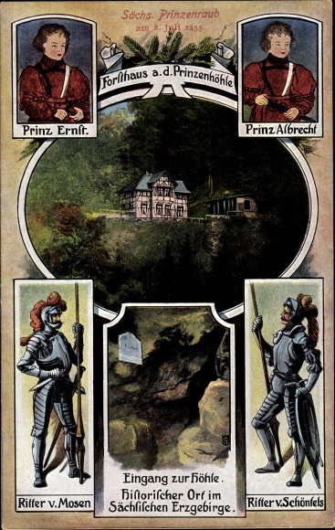 Postcard Hartenstein in the Erzgebirge of Saxony, Prince&#39;s Cave, Prince&#39;s robbery, entrance to the cave