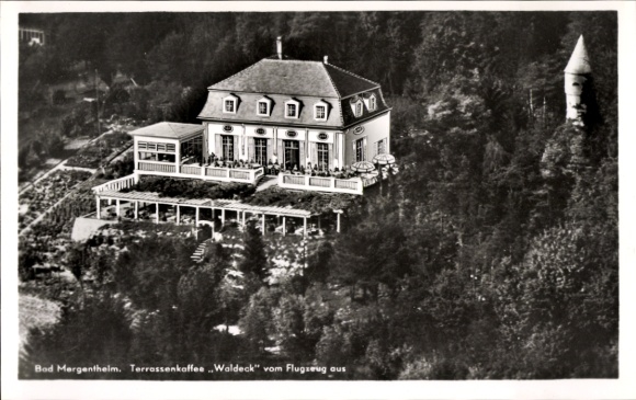Postcard Bad Mergentheim in Tauberfranken, terrace café Waldeck, from the plane, large-scale G