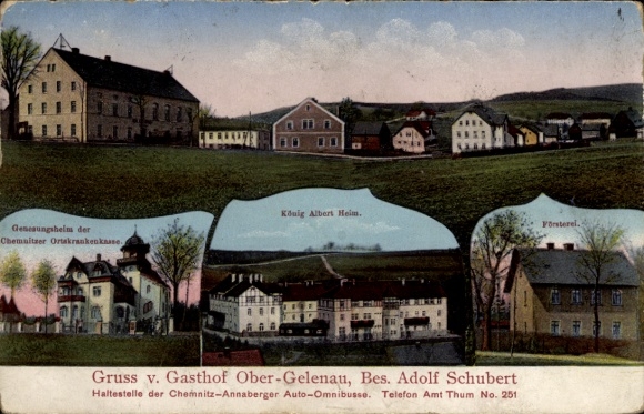 Postcard Gelenau in the Ore Mountains, inn, forester's lodge, convalescent home