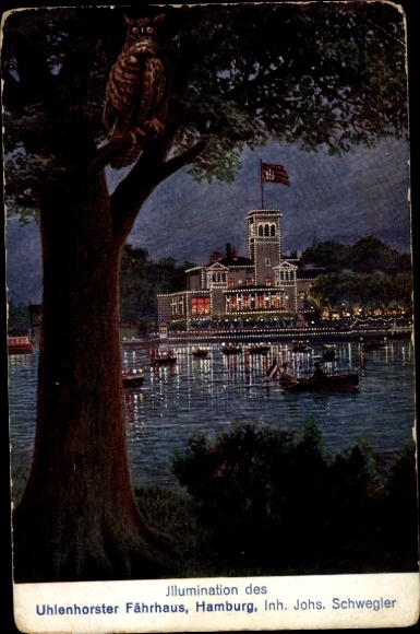 Postcard Hamburg Nord Uhlenhorst, Illumination, Uhlenhorster Fährhaus, Inh. Johs. Schwegler