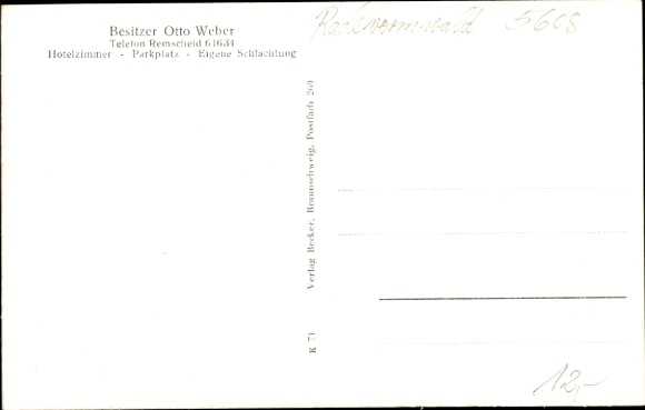 Postcard Krebsöge Radevormwald Oberbergischer Kreis, Inn at the old brewery, owner Otto Weber