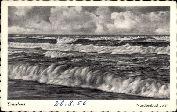 Postcard North Sea resort Juist in East Frisia, surf