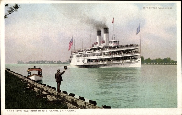 Postcard Steamer Tashmoo, Saint Claire Ship Canal