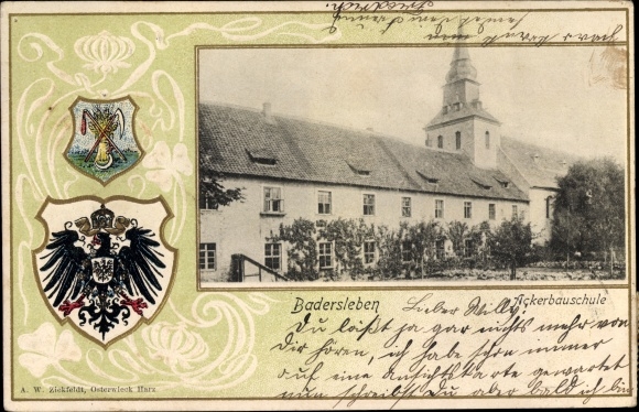 Embossed Coat of Arms Passepartout PC Badersleben Huy am Harz, Ackerbauschule