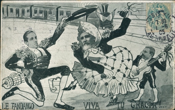 Künstler Ak Le Fandango viva tu Gracia, Präsident Emile Loubet, König Alfonso XIII. von Spanien