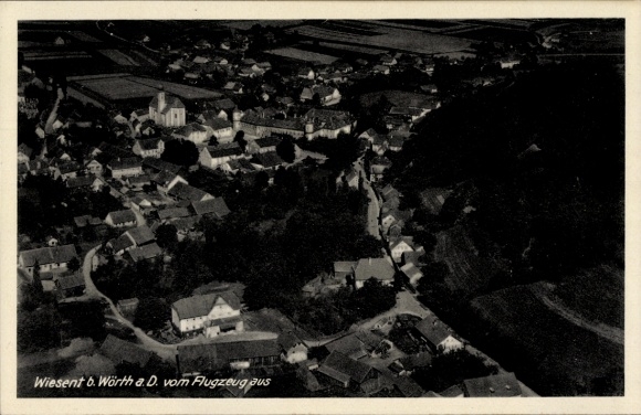 Postcard Wiesent in the Upper Palatinate, aerial view of Wiesent, view of houses, church, landscape