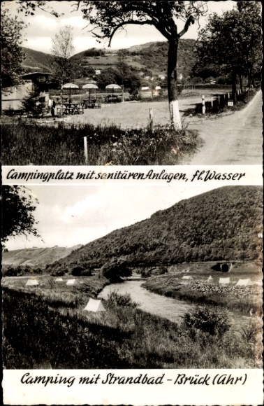 Postcard Brück Ahrbrück, Restaurant Zur Dorfschenke by Heinrich Leuer, Camping