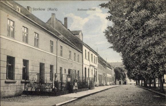 Postcard Storkow in the Mark, City Hall Hotel